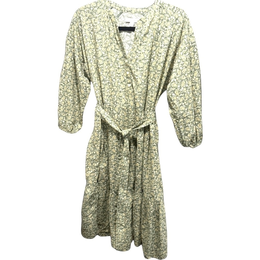 Free Assembly green floral belted midi dress Size XS